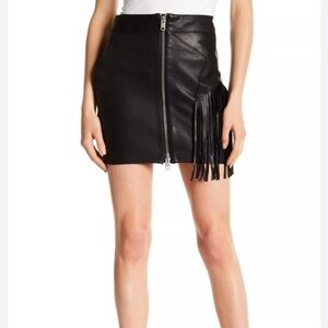 Diesel Navi Star Fringe 100% Lambskin Leather Black Mini Skirt